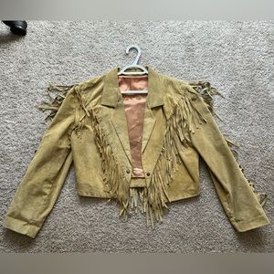 Vintage Fringed Tan Leather Jacket
